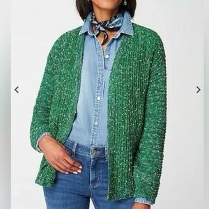 J. Jill green knit textured open front cardigan sweater size Medium Petite MP